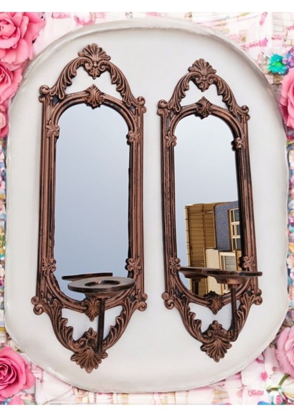 Şık Dikdörtgen Aynalı Ikili Mumluk Takımı, Bakır Eskitme Tasarım modelleri