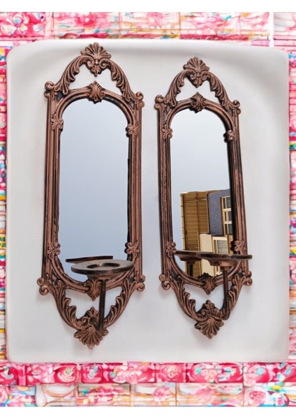 Şık Dikdörtgen Aynalı Ikili Mumluk Takımı, Bakır Eskitme Tasarım fırsatları