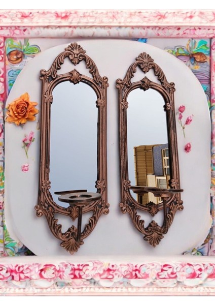 Şık Dikdörtgen Aynalı Ikili Mumluk Takımı, Bakır Eskitme Tasarım indirimleri