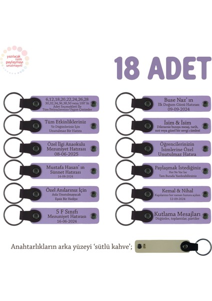 Düğün Gibi Özel Kutlamalar Için Isim Yazılan 18' Li Hatıra Anahtarlık, Mor Menekşe & Sütlü Kahve