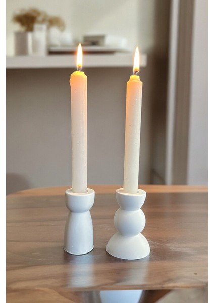 Beyaz Roma Sütun Şamdan Çift Seti, Şıklık ve Zarafet Için Ideal Seçim