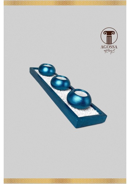 Deniz Mavisi 3'lü Mumluk ve Taşlı Sunum Tepsisi Seti fırsatları