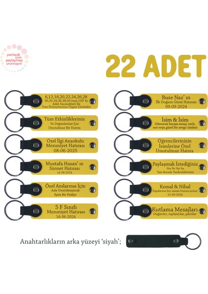 Sarı & Siyah, Uçuş Ekibine Teşekkür Hediyesi, 22’li Set, Üzerine Isim Yazılabilir Hatıra Anahtarlık