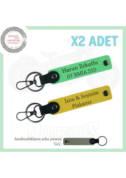 Kusursuz Hediye Tasarımı – Deri 2’li Anahtarlık Seti Kişiye Özel Seçenekli, Sarı-F Yeşil-Gr