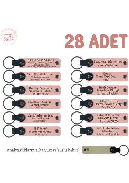 Otellere Özel Oda Numarası Yazılabilen 28'li Set, Firma Isimli Anahtarlık, Pudra & Sütlü Kahve