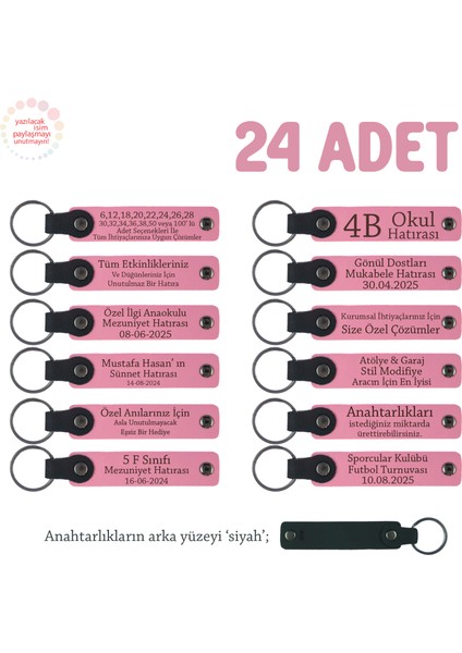 Pembe & Siyah, Dil Kursu Bitiminde Dağıtılacak, 24'lü Set, Öğrenci Isimli Kişisel Deri Anahtarlık