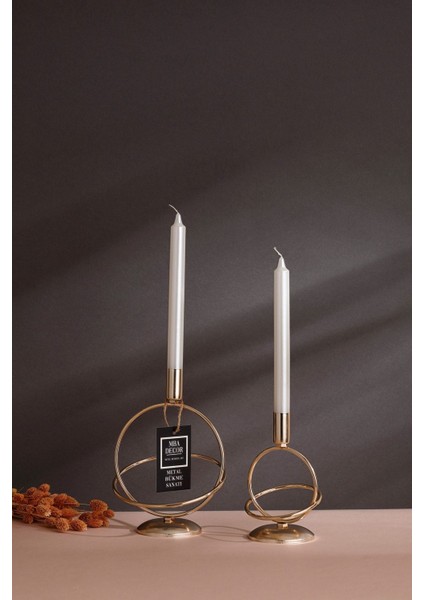 Altın Kaplama Metal Mumluk, Dekoratif ve Şık, 15-10 Cm, Paslanmaz Demir