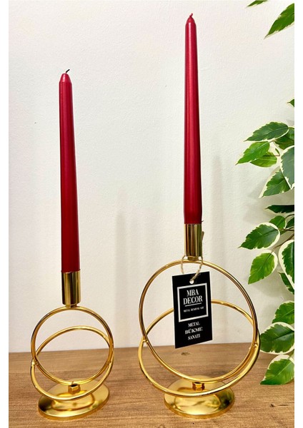 Altın Kaplama Metal Mumluk, Dekoratif ve Şık, 15-10 Cm, Paslanmaz Demir