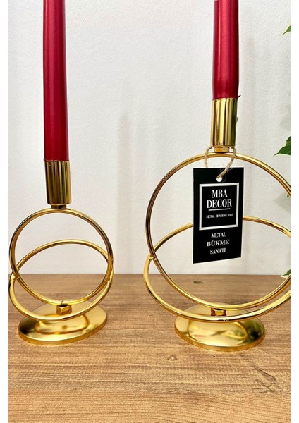 Altın Kaplama Metal Mumluk, Dekoratif ve Şık, 15-10 Cm, Paslanmaz Demir