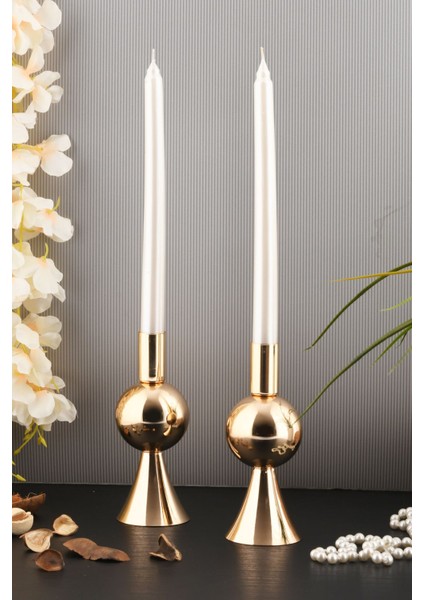 Altın Renkli 2'li Metal Şamdan Seti, Dekoratif Mumluk, Şık ve Zarif Tasarım fiyatları