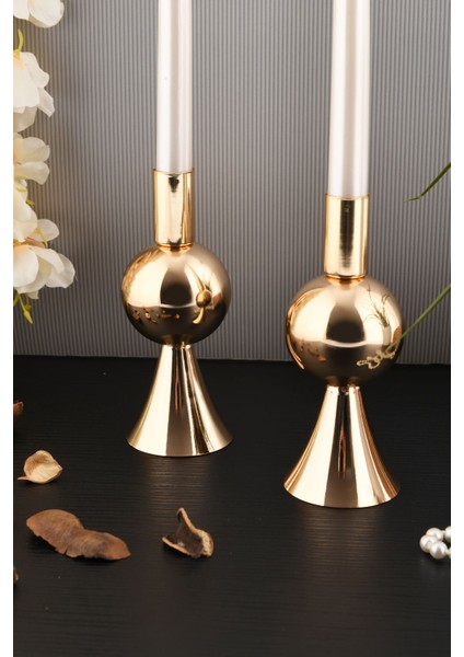 Altın Renkli 2'li Metal Şamdan Seti, Dekoratif Mumluk, Şık ve Zarif Tasarım modelleri