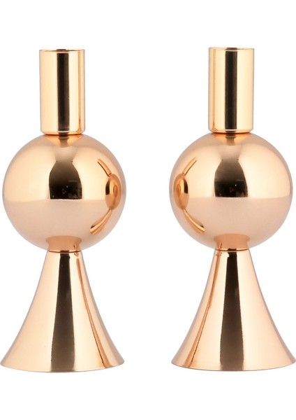 Altın Renkli 2'li Metal Şamdan Seti, Dekoratif Mumluk, Şık ve Zarif Tasarım