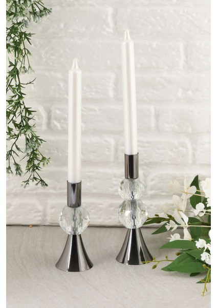 Şeffaf Kristal Taş Dekorlu 2'li Mumluk, Şık ve Zarif Ev Dekorasyonu