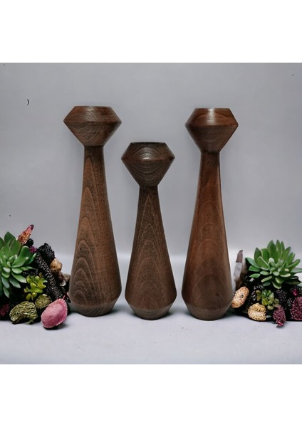 3'lü Kule Ahşap Şamdan, Kayın Ağacı Dekoratif Mumluk, Zarif ve Şık Tasarım fiyatları