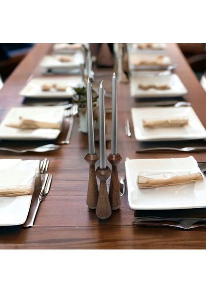 3'lü Kule Ahşap Şamdan, Kayın Ağacı Dekoratif Mumluk, Zarif ve Şık Tasarım modelleri