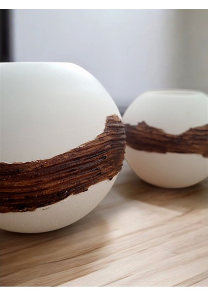 Beyaz-Ahşap Beton Küre Tealight Mumluk Seti, Şık ve Doğal Dekor Aksesuarı modelleri