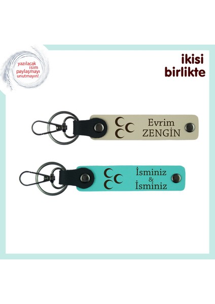 Isminle Sana Özel – Üç Hilal Motifli Kişiselleştirilebilir Anahtarlık, S Kahve-Turkuaz