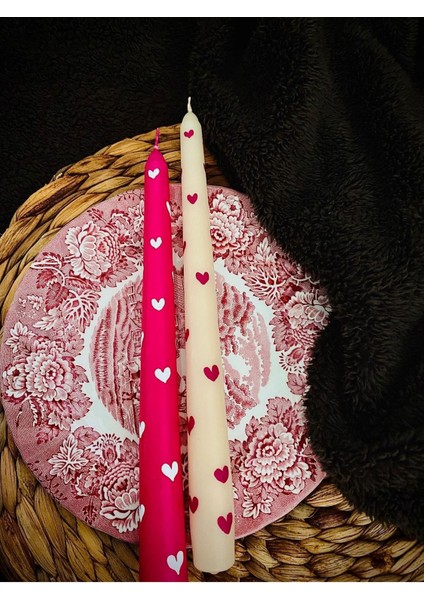 Kırmızı Kalpli 2'li Mum Seti Sevgililer Günü Hediği