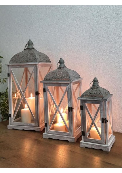 Büyük Boy Ahşap Mumluk Fener, 60CM, Eskitme Gri, Şık ve Dayanıklı Tasarım fiyatları