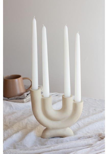 Bej Büyük 4 Kollu Beton Şamdan Seti, Şık ve Modern Ev Dekoru Için Ideal. fiyatları