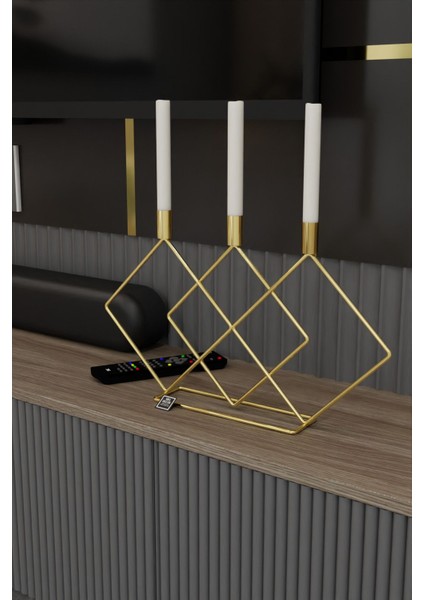 Altın Renkli Çift Prizmalı Masa Şamdan 48CM, Şık ve Dekoratif Mumluk fırsatları