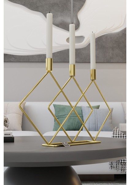 Altın Renkli Çift Prizmalı Masa Şamdan 48CM, Şık ve Dekoratif Mumluk indirimleri