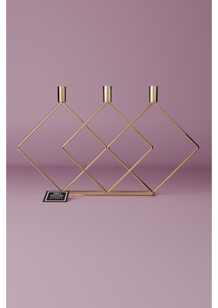 Altın Renkli Çift Prizmalı Masa Şamdan 48CM, Şık ve Dekoratif Mumluk