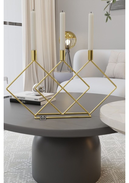 Altın Renkli Çift Prizmalı Masa Şamdan 48CM, Şık ve Dekoratif Mumluk