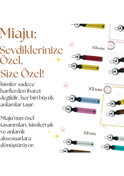 Oyuncu Çiftlere Sportif Hediye, Isimler Yazılabilir Deri Anahtarlık Takımı, Nar Çiçeği-Koyu Kahve