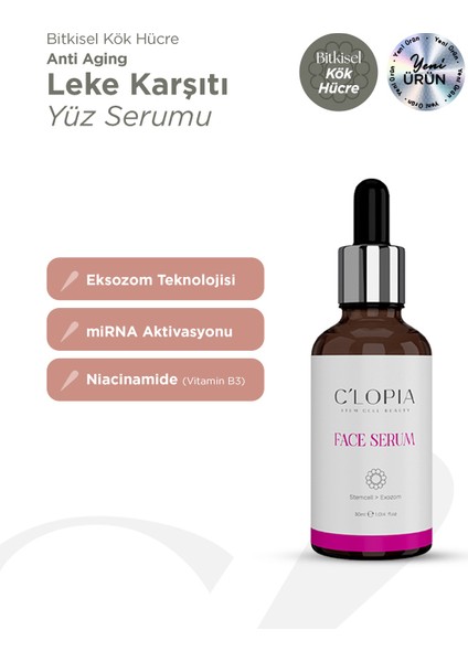 Leke ve Anti-Aging Bitkisel Kök Hücre Yüz Serumu, Hyaluronik Asit, Niacinamide, C-Vit Kolajen