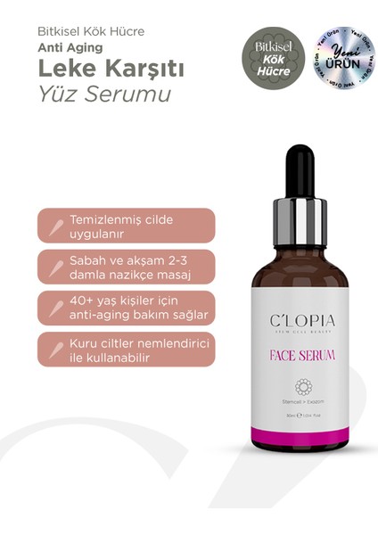 Leke ve Anti-Aging Bitkisel Kök Hücre Yüz Serumu, Hyaluronik Asit, Niacinamide, C-Vit Kolajen