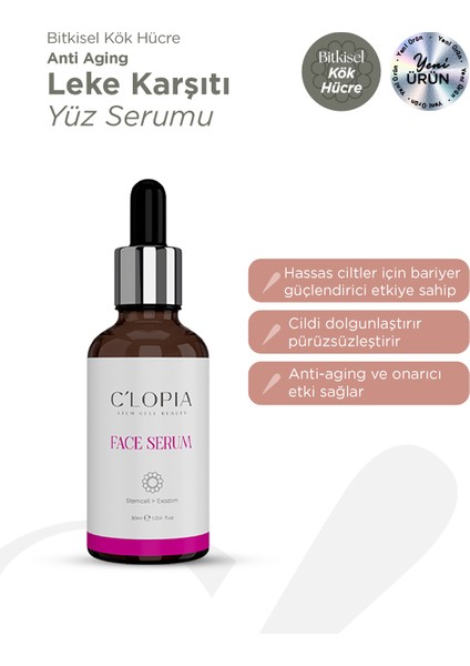 Leke ve Anti-Aging Bitkisel Kök Hücre Yüz Serumu, Hyaluronik Asit, Niacinamide, C-Vit Kolajen