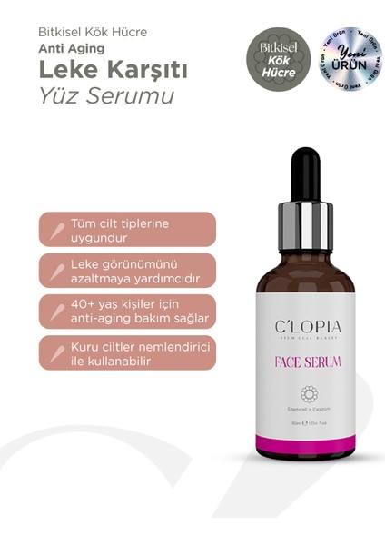 Leke ve Anti-Aging Bitkisel Kök Hücre Yüz Serumu, Hyaluronik Asit, Niacinamide, C-Vit Kolajen