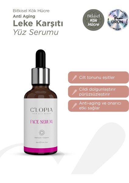 Leke ve Anti-Aging Bitkisel Kök Hücre Yüz Serumu, Hyaluronik Asit, Niacinamide, C-Vit Kolajen
