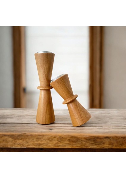 Doğal Gürgen Ağacı Dekoratif Ahşap Kum Saati ve Mumluk Seti modelleri