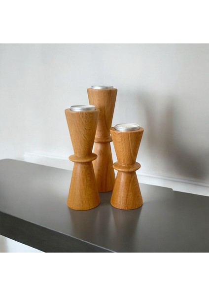 Doğal Gürgen Ağacı Dekoratif Ahşap Kum Saati ve Mumluk Seti indirimleri