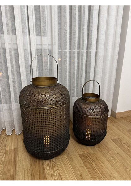 Şık Metal Dekoratif Ikili Mumluk Takımı, Gold Siyah Harelî Tasarım