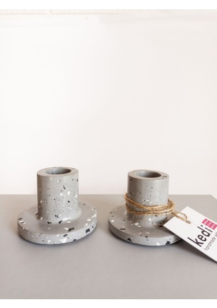 Modern Gri Beton Şamdan Seti, Şık ve Dayanıklı Dekoratif Aksesuarlar.