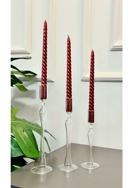 Şeffaf Üçlü Cam Şamdan, Zarif ve Şık Dekoratif Aksesuar