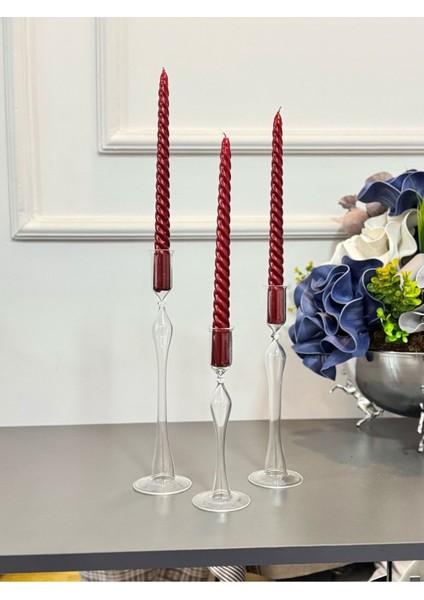 Şeffaf Üçlü Cam Şamdan, Zarif ve Şık Dekoratif Aksesuar fiyatları