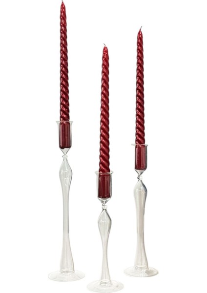 Şeffaf Üçlü Cam Şamdan, Zarif ve Şık Dekoratif Aksesuar modelleri