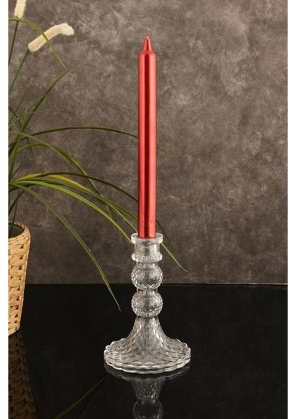 Şeffaf Cam Şamdan Orta Dekoratif Kristal Görünümlü Mumluk