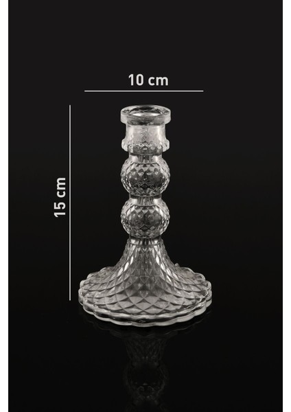 Şeffaf Cam Şamdan Orta Dekoratif Kristal Görünümlü Mumluk