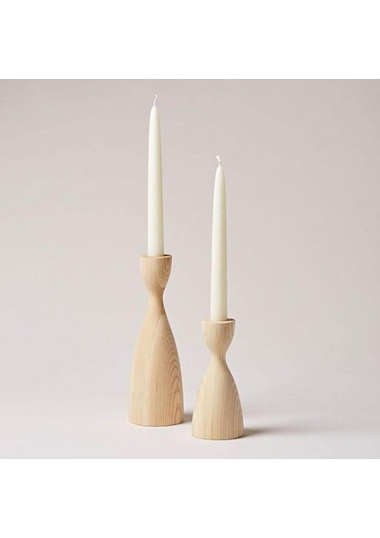 Doğal Ahşap Şamdan Seti, 12.5cm ve 17.5cm, El Yapımı, Rustik ve Modern Dekorasyon