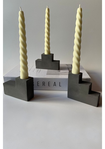 3'lü Antrasit Blok Şamdan Mumluk Takımı, Şık ve Modern Dekorasyon Aksesuarı