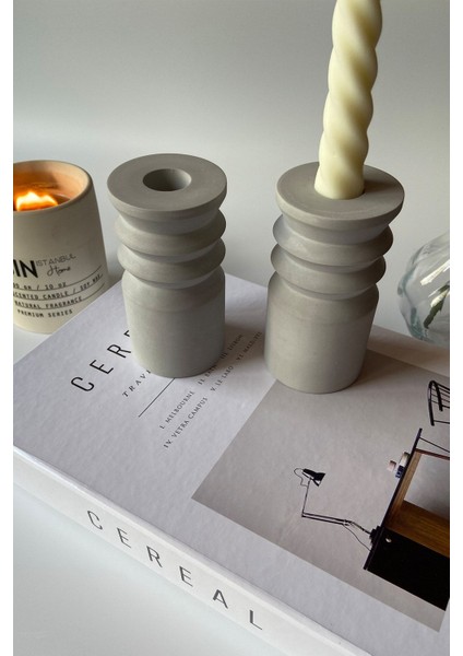 Iki Adet Gri Beton Twist Şamdan Mumluklar, Şık ve Modern Dekorasyon Parçası fiyatları