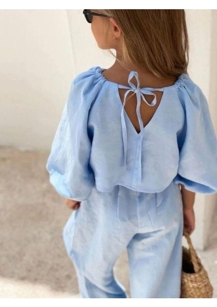 Kız Çocuk Keten Pantolonlu Takım modelleri