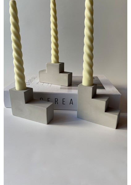 3'lü Gri Blok Şamdan Mumluk Takımı, Şık ve Modern Dekorasyon Aksesuarı