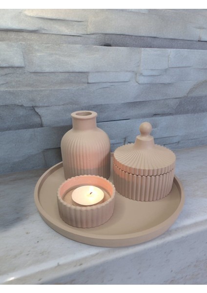 Şık 4’lü Taş Tozu Dekor Seti: Tepsi, Vazo ve Mumluk ile Sıcak Atmosfer modelleri