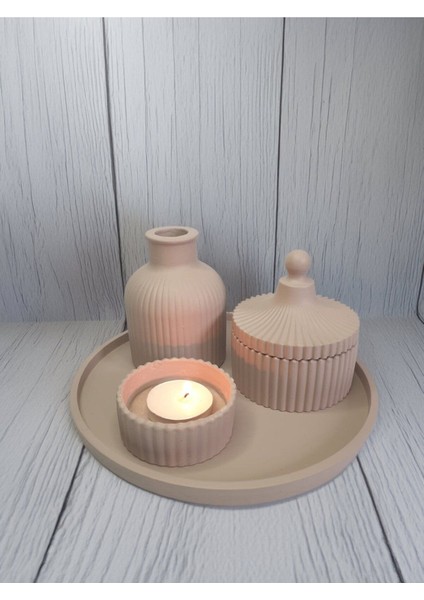 Şık 4’lü Taş Tozu Dekor Seti: Tepsi, Vazo ve Mumluk ile Sıcak Atmosfer fırsatları